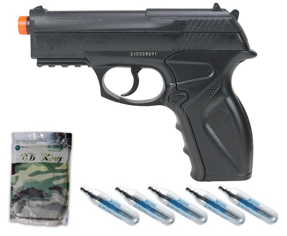 Pistola De Airsoft Gas Co2 Wg C11 6,0mm Win Gun, 4000 Bbs, 05 Co2