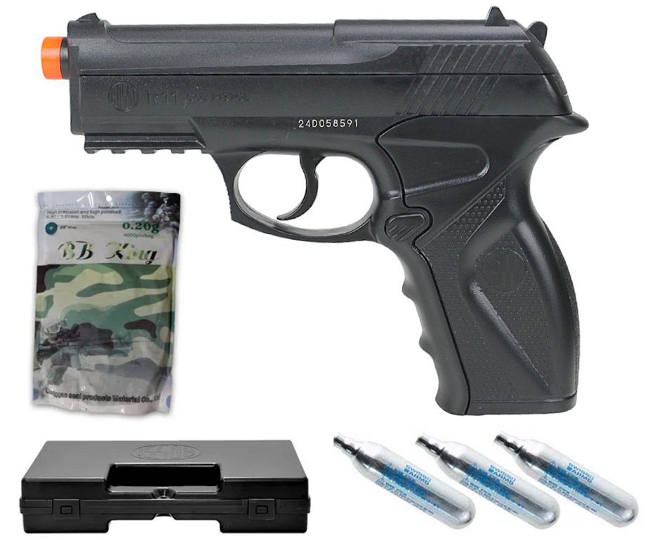 Pistola De Airsoft Gas Co2 Wg C11 6,0mm Win Gun, Maleta Deluxe, 4000bbs, 03 Co2