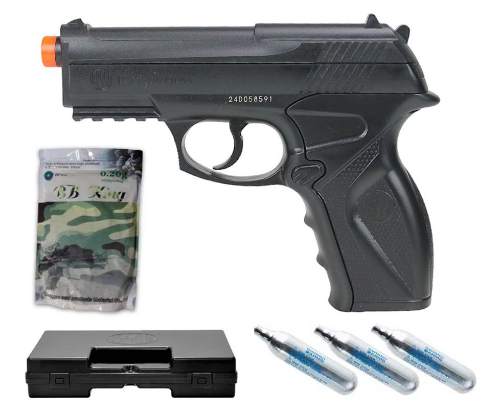 Pistola De Airsoft Gas Co2 Wg C11 6,0mm Win Gun, Maleta Deluxe, 4000bbs, 03 Co2