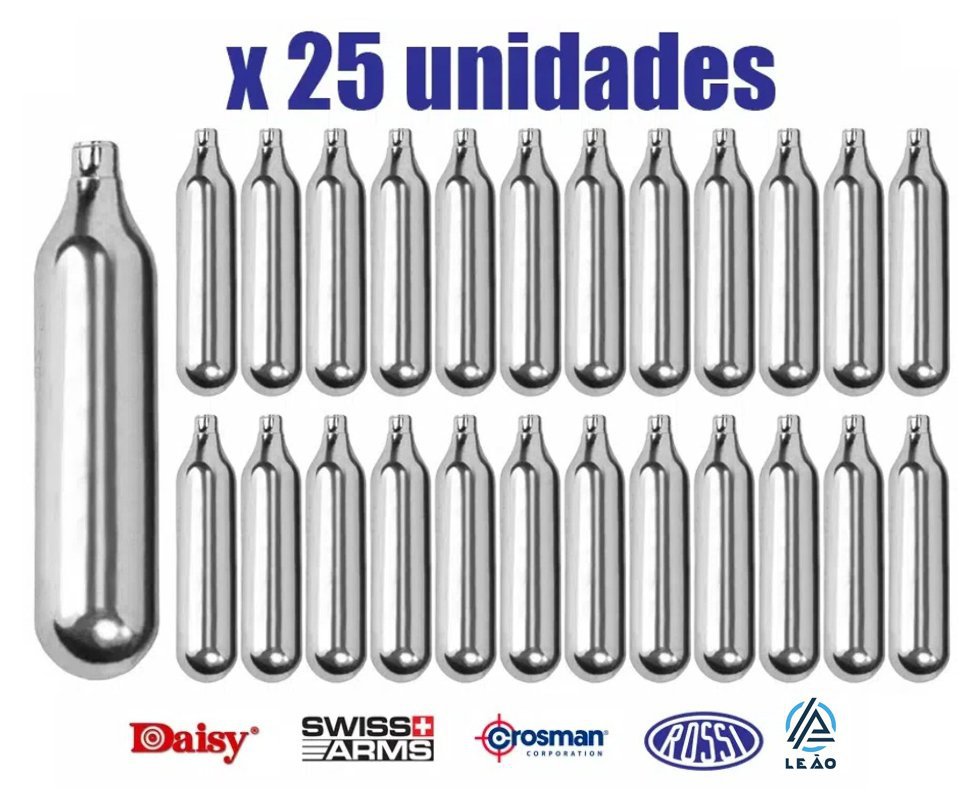 Kit Co2 Rossi / daisy / crosman / swiss Arms 12g Para Pistolas E Rifles Caixa Com 25unds