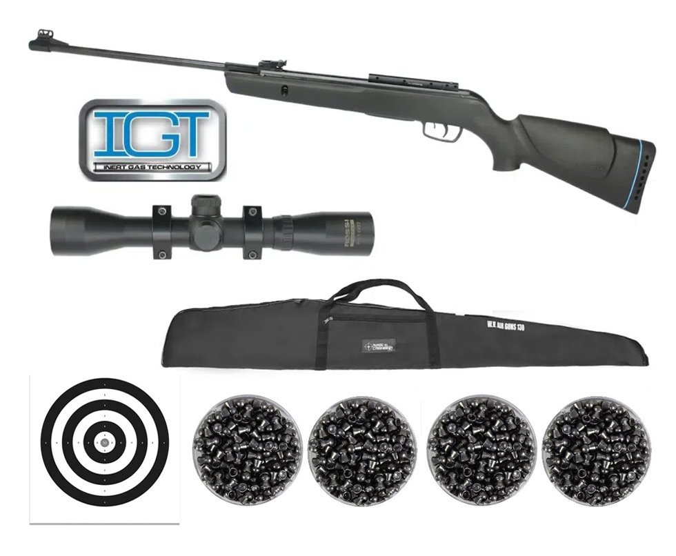 Carabina De Pressão Gamo News Big Cat 1000 4,5mm Igt High Power + Luneta 4x32 Rossi + 04 Latas Chumbinho + Capa - Gamo