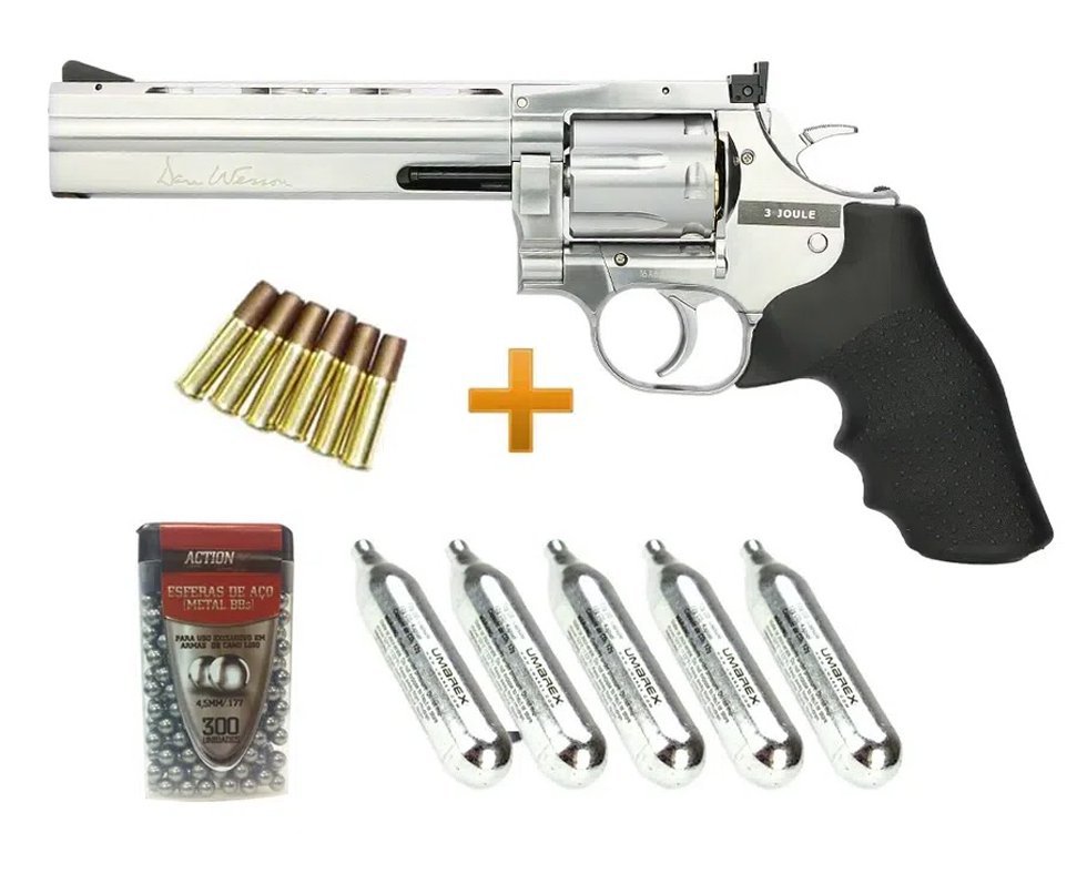 Revólver Asg Gas Co2 Dan Wesson 715 Full Metal 6" Silver 4,5 + Co2 + Bbs Aço