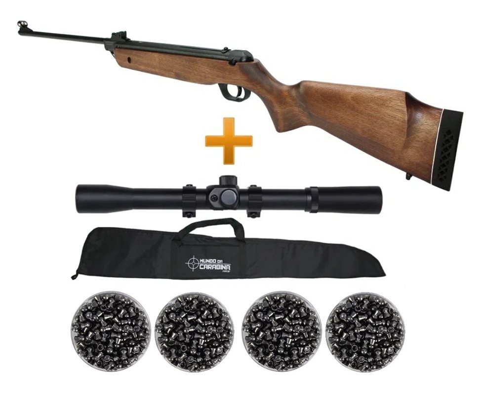 Carabina De Pressão New Dione 3° Ger Rossi Madeira 5,5mm + Luneta 4x20+ Capa + Chumbinhos
