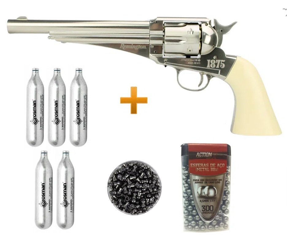 Revolver Co2 Remington Rr1875 Full Metal 6" Cal 4,5mm + Co2 + Bbs + Chumbinho