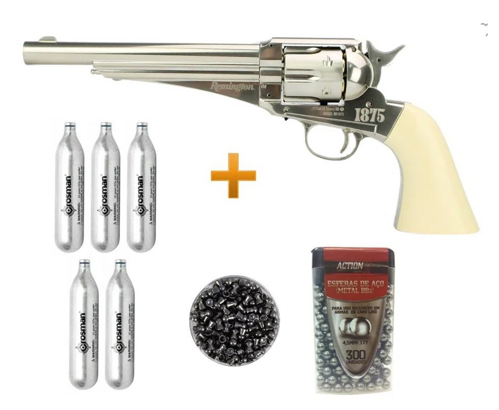 Revolver Co2 Remington Rr1875 Full Metal 6" Cal 4,5mm + Co2 + Bbs + Chumbinho