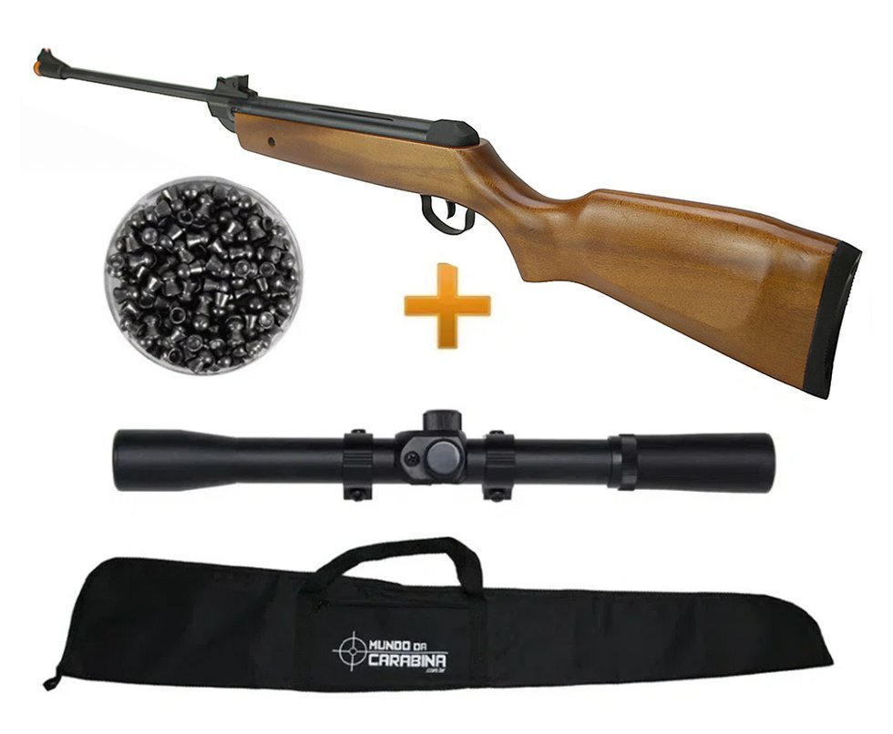 Carabina De Pressao Qgk 14 Madeira 5,5mm + Luneta + Chumbinho + Capa