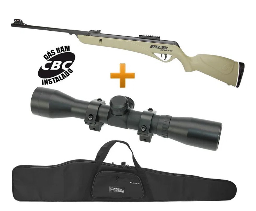 Carabina De Pressão Cbc Jade Pro Nitro Oxidada Tan 5,5mm + Luneta 4x32 + Capa