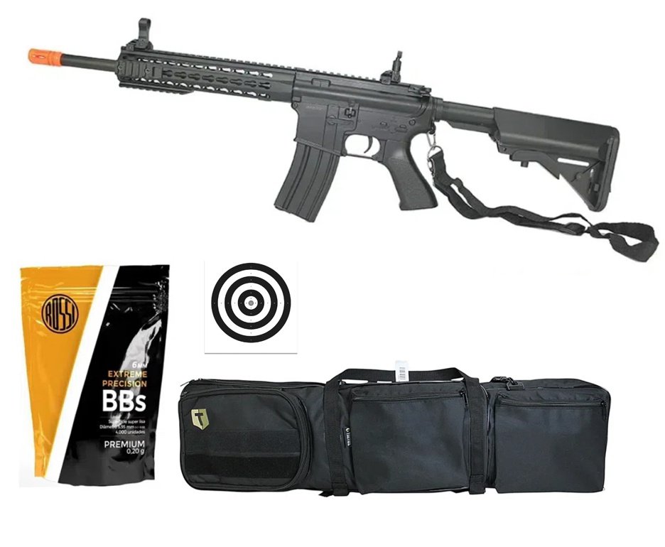 Rifle De Airsoft M4a1 Ris Black Cal 6mm - Bivolt - Cm515 - Cyma + Case Molle + Bbs