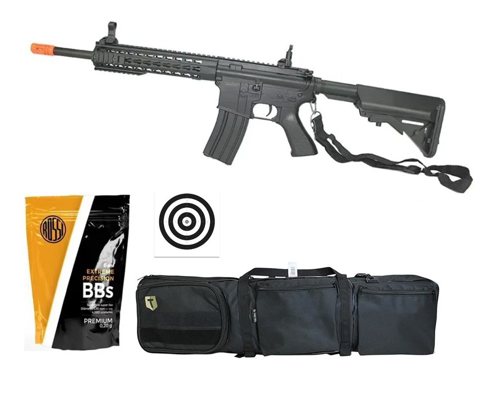 Rifle De Airsoft M4a1 Ris Black Cal 6mm - Bivolt - Cm515 - Cyma + Case Molle + Bbs