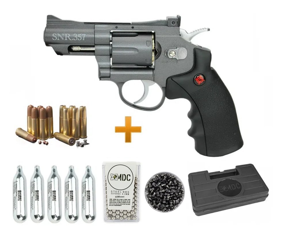 Revolver Co2 Full Metal 2" Cano Snr357 Cal 4,5mm Crosman + Maleta + Munição + Co2