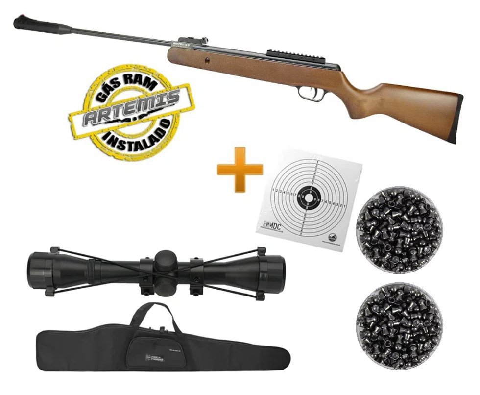 Carabina De Pressão Black Hawk Wood Edition Gas Ram 70kg 5.5mm Artemis + Luneta + Capa + 2 Chumbinho