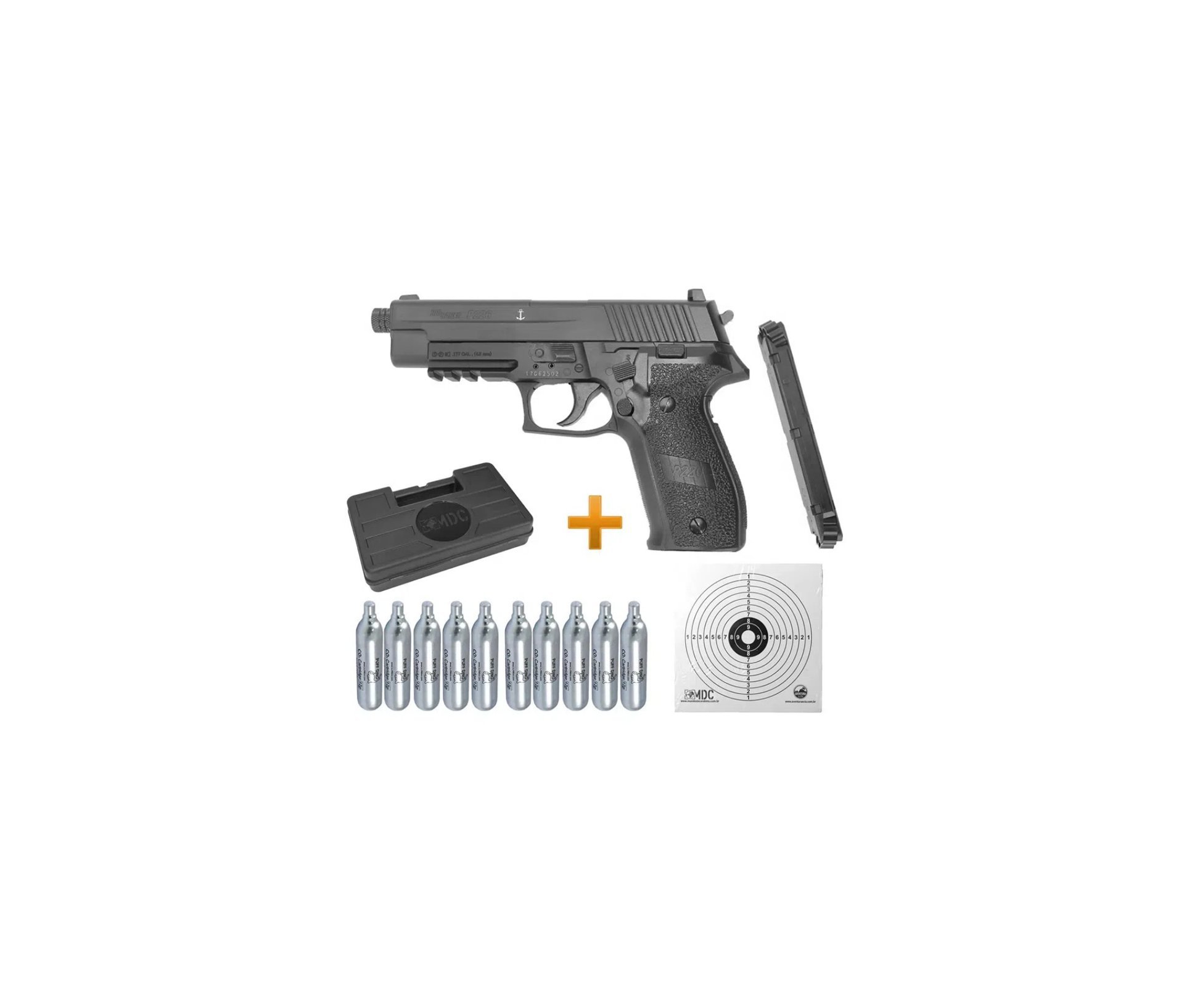 Pistola Pressão Sig Sauer P226 Co2 Full Metal Chumbinho 4,5mm 16 Tiros (8+8) Blowback + 10 Co2 + Chumbinho + Maleta