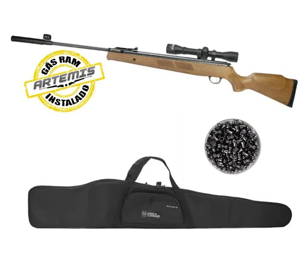 Carabina De Pressão Artemis GR1600w Falcon Gás Ram 5.5mm + Luneta 4x32 + Capa + Chumbinho