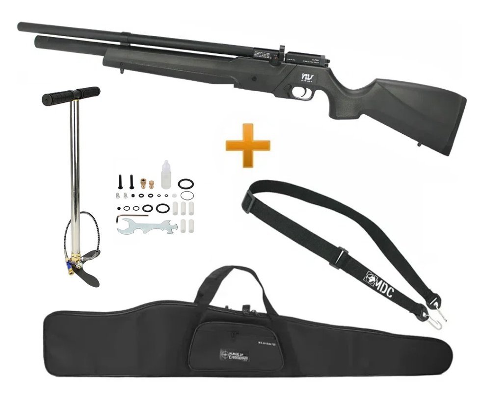 Carabina De Pressão Pcp Alpha Black Multishot 10 Tiros 5,5mm + Bomba + Capa +  Bandoleira