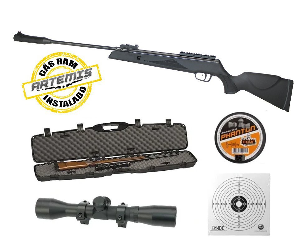 Carabina De Pressão Black Hawk Gas Ram 70kg 5.5mm Artemis + Luneta 4x32 + Case