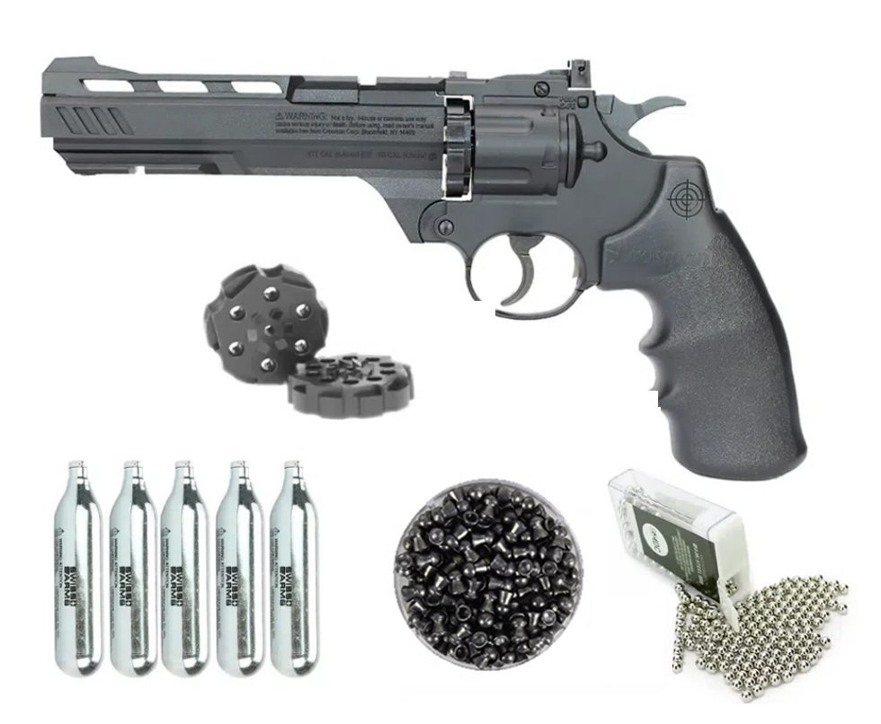 Revólver De Pressão Co2 Vigilante 6" Crosman Dual Ammo 4,5mm + Co2 + Bbs + Chumbinho