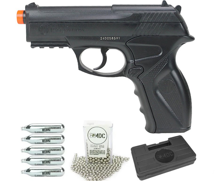 Pistola De Pressão Co2 C11 Esferas Aço 6mm Win Gun + Bbs Aço + Co2 + Case