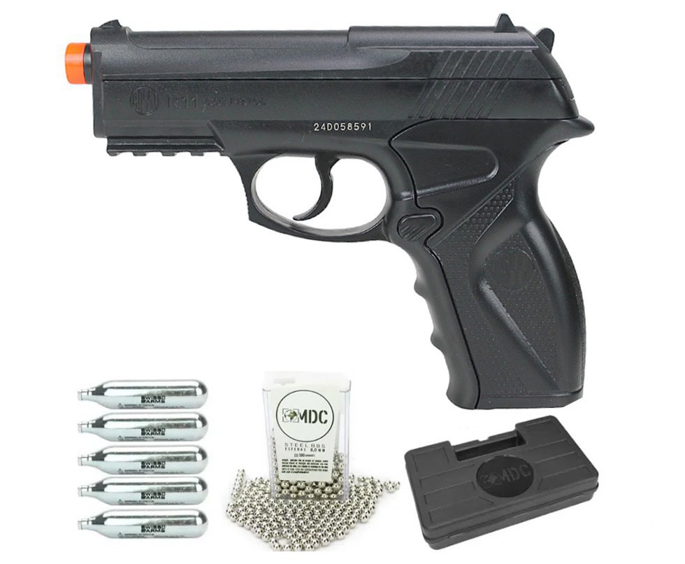 Pistola De Pressão Co2 C11 Esferas Aço 6mm Win Gun + Bbs Aço + Co2 + Case