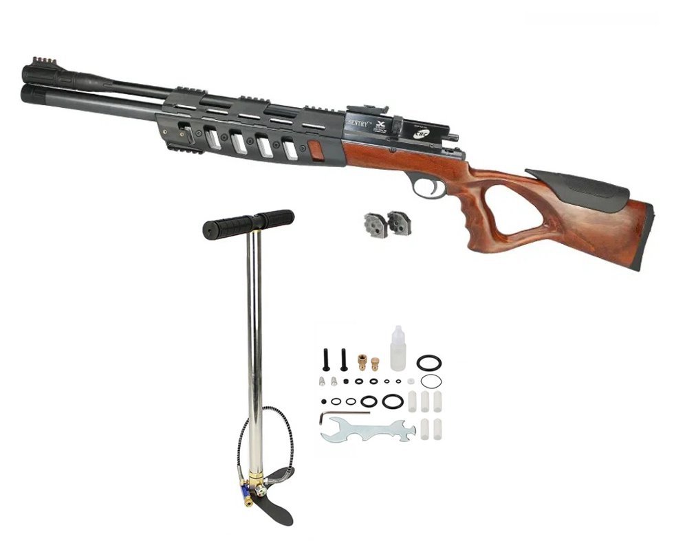 Carabina De Pressão Pcp Cbc Sentry 9 Tiros Coronha Madeira 4,5mm + Bomba Manual
