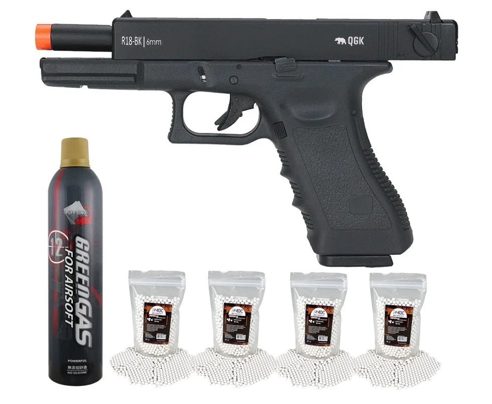 Pistola De Airsoft Army Armament Gbb Green Gas Glock R18 Black Blowback 6mm + Gbb + BBs