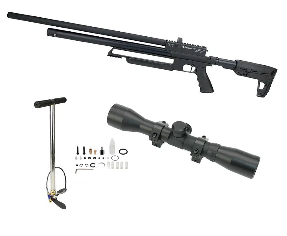 Carabina De Pressão Pcp Qs Tactical 10 Tiros 5.5mm Quick Shot + Luneta 4x32 + Bomba Manual