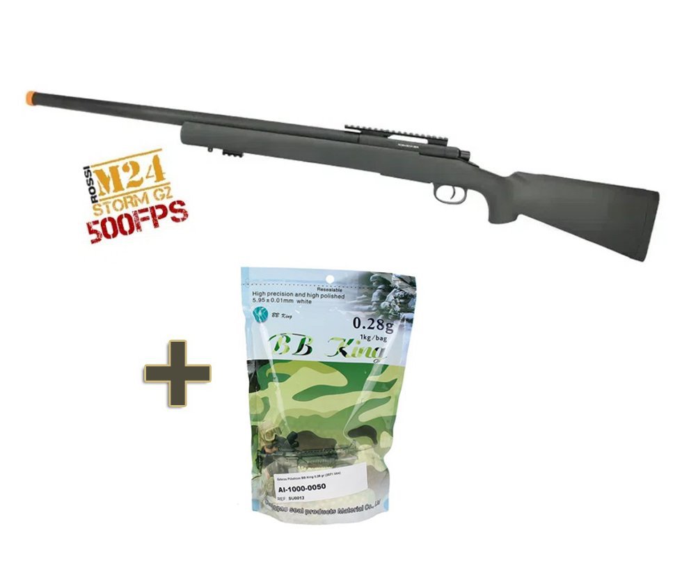Rifle De Airsoft Sniper M24 Storm Full Metal Vsr10 G2 500fps Spring 6mm - Rossi + 3500 Bbs 0,28g