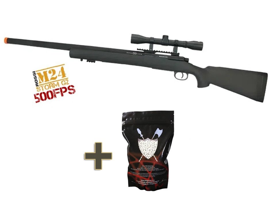 Rifle De Airsoft Sniper M24 Storm Full Metal Vsr10 500fps G2 Spring 6mm - Rossi + Luneta 4x32 + 3500 BBs 0,28