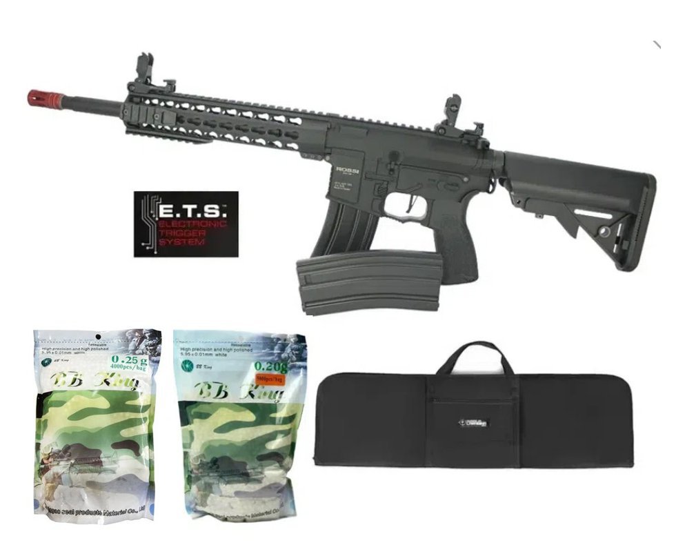 Rifle De Airsoft Ar15 Neptune Full Metal Keymod 10" Gatilho Et Elet 6mm Rossi + Capa Case + Bbs 0,20g 4000uni + 0,25 4000nds