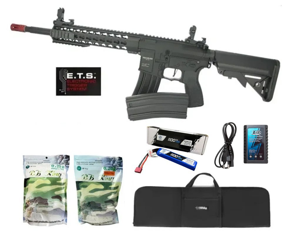 Rifle De Airsoft Ar15 Neptune Keymod 10" Gatilho Et Elet 6mm Rossi + Capa Case + Bbs 0,20g 4000uni + 0,25 4000nds