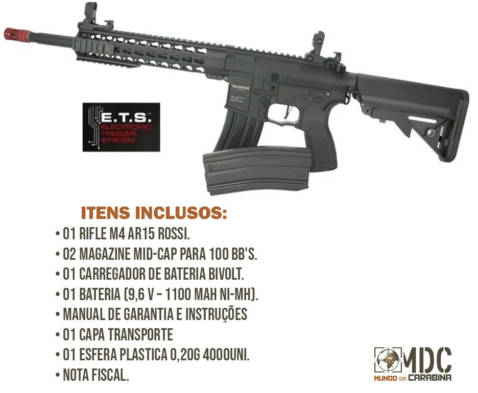 Rifle De Airsoft Ar15 Neptune Keymod 10" Gatilho Et Elet 6mm Rossi + Capa Case + 4000bbs 0,20g