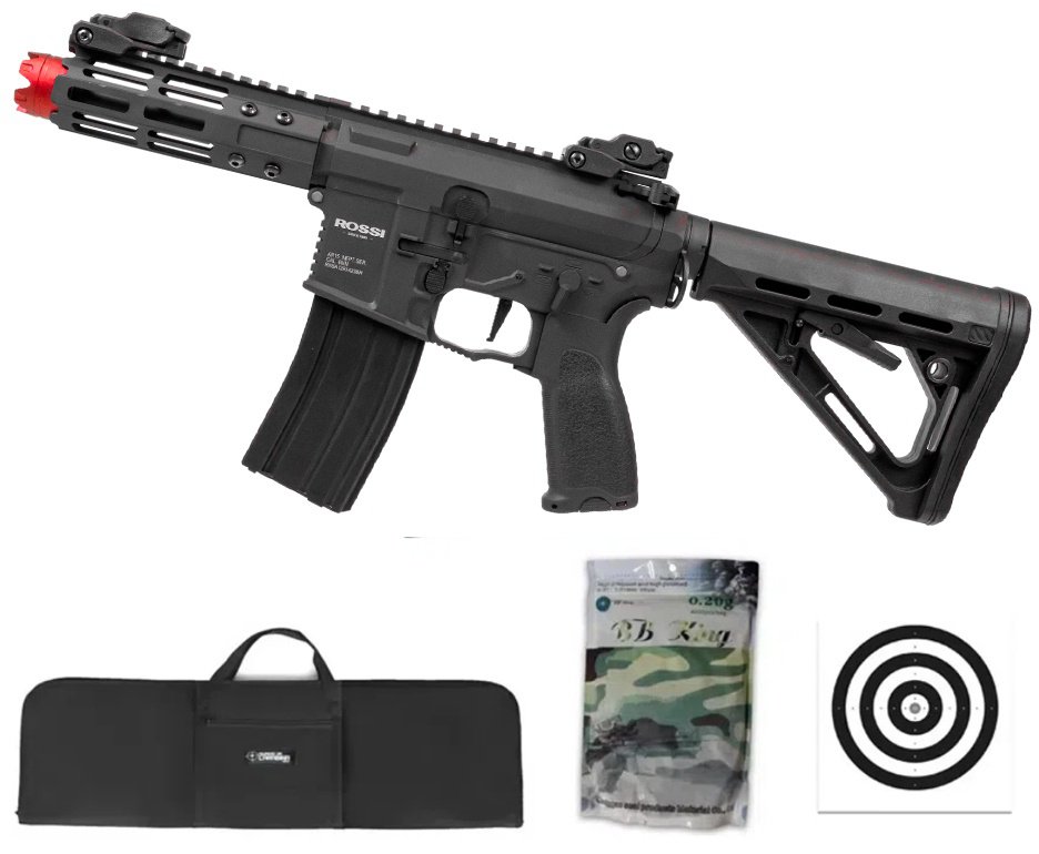 Rifle De Airsoft Pdw Rossi Ar15 Neptune 6mm Keymod 5,5" Com Gatilho Et + Capa Case Mdc + Esfera Plastica 0,20g 4000uni