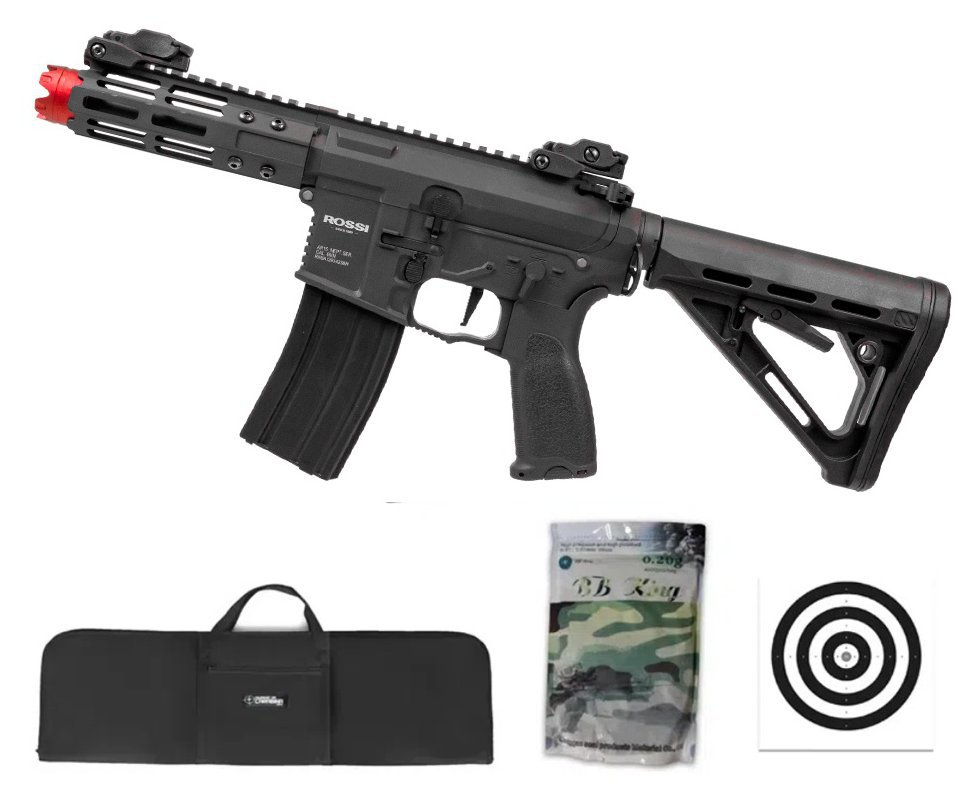 Rifle De Airsoft Pdw Rossi Ar15 Neptune 6mm Keymod 5,5" Com Gatilho Et + Capa Case Mdc + Esfera Plastica 0,20g 4000uni