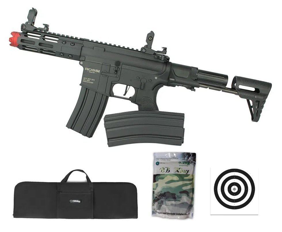 Rifle De Airsoft Pdw Rossi Ar15 Neptune 6mm Keymod 5,5" Com Gatilho Et + Capa Case Mdc + Esfera Plastica 0,20g 4000uni