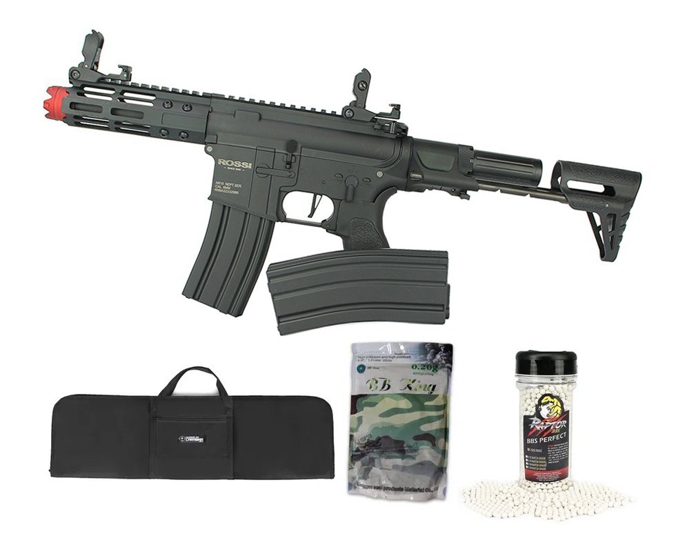 Rifle De Airsoft Pdw Rossi Ar15 Neptune 6mm Keymod 5,5" Com Gatilho Et + Capa Case Mdc + Esfera Plastica 0,20g 4000uni + Bbs Raptor 0,28g 2000uni