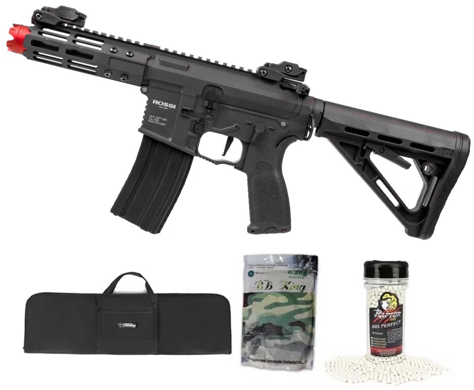 Rifle De Airsoft Pdw Rossi Ar15 Neptune 6mm Keymod 5,5" Com Gatilho Et + Capa Case Mdc + Esfera Plastica 0,20g 4000uni + Bbs Raptor 0,28g 2000uni