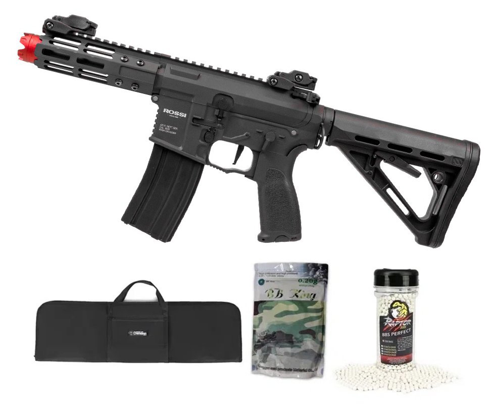 Rifle De Airsoft Pdw Rossi Ar15 Neptune 6mm Keymod 5,5" Com Gatilho Et + Capa Case Mdc + Esfera Plastica 0,20g 4000uni + Bbs Raptor 0,28g 2000uni