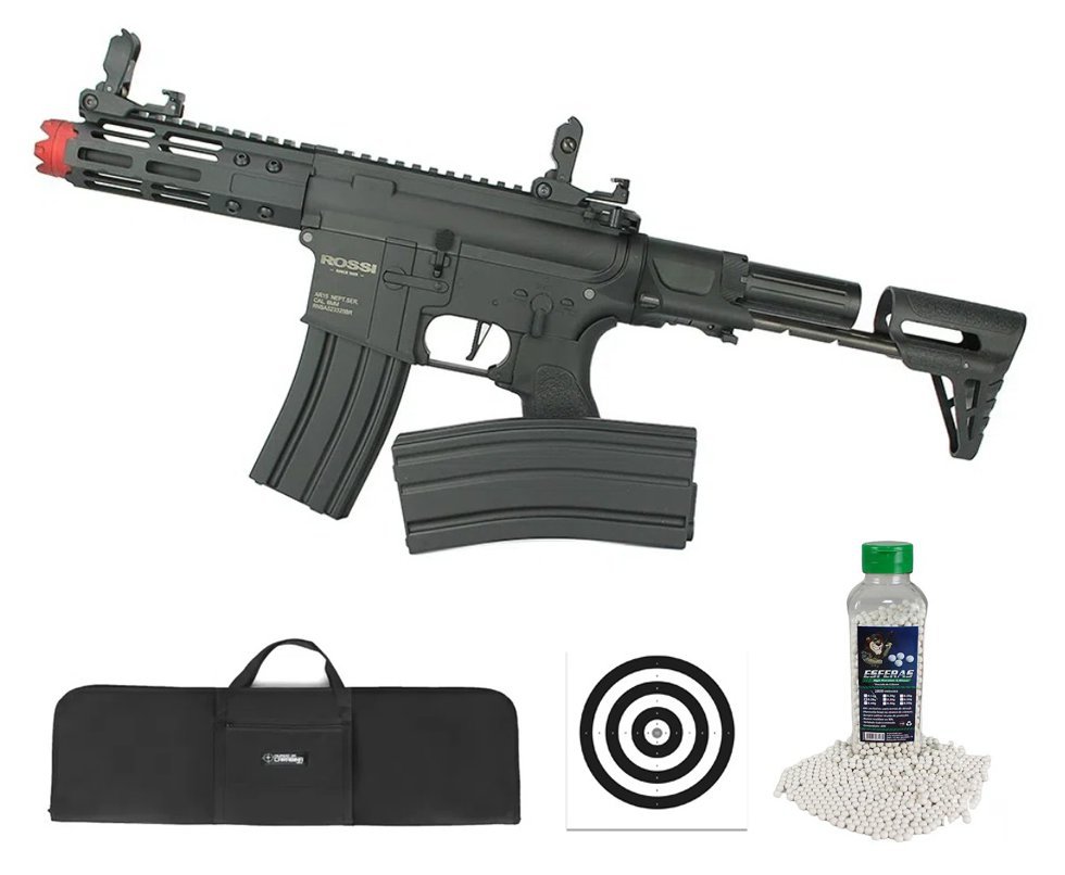 Rifle De Airsoft Pdw Rossi Ar15 Neptune 6mm Keymod 5,5" Com Gatilho Et + Capa Case Mdc + Bbs Raptor 0,28g 2000uni