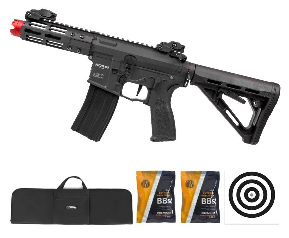 Rifle De Airsoft Pdw Rossi Ar15 Neptune 6mm Keymod 5,5" Com Gatilho Et + Capa Case Mdc + Bbs 0,30g 2000uni