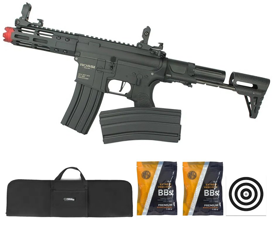 Rifle De Airsoft Pdw Rossi Ar15 Neptune 6mm Keymod 5,5" Com Gatilho Et + Capa Case Mdc + Bbs 0,30g 2000uni