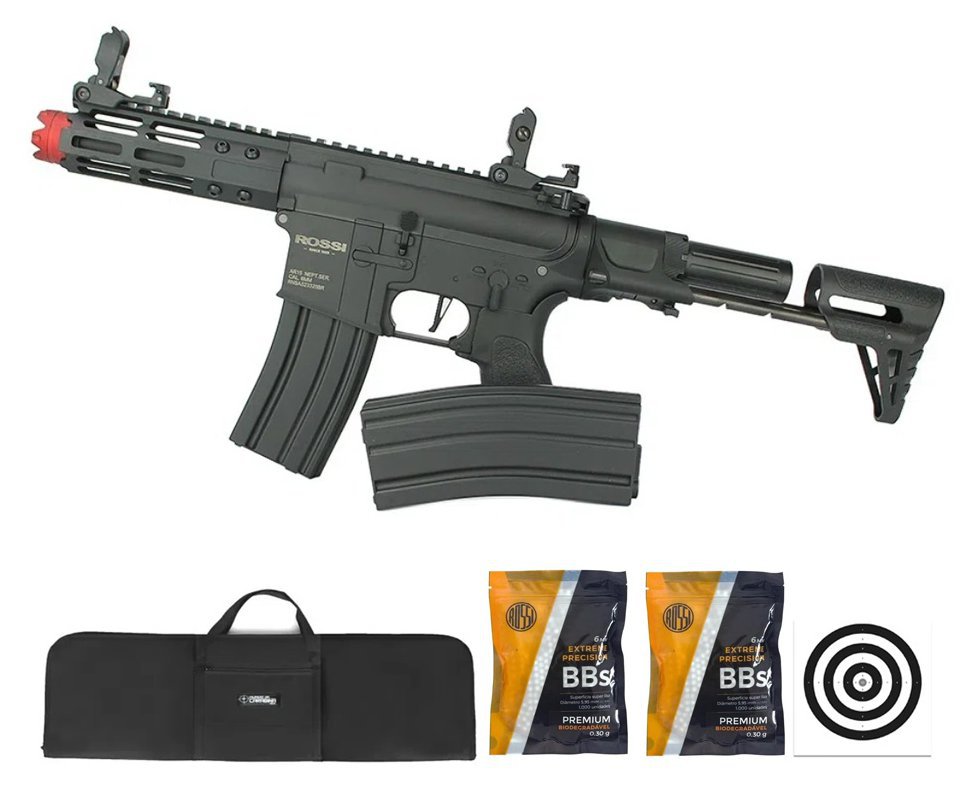 Rifle De Airsoft Pdw Rossi Ar15 Neptune 6mm Keymod 5,5" Com Gatilho Et + Capa Case Mdc + Bbs 0,30g 2000uni
