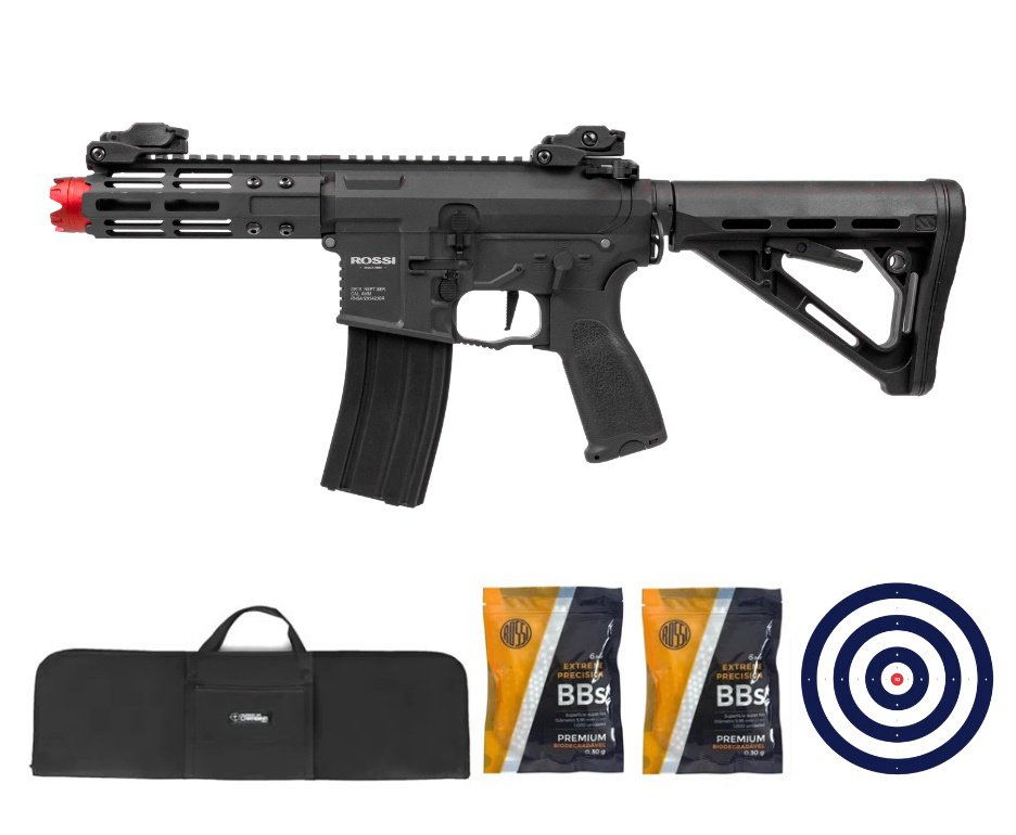 Rifle De Airsoft Pdw Rossi Ar15 Neptune 6mm Keymod 5,5" Com Gatilho Et + Capa Case Mdc + Bbs 0,30g 2000uni