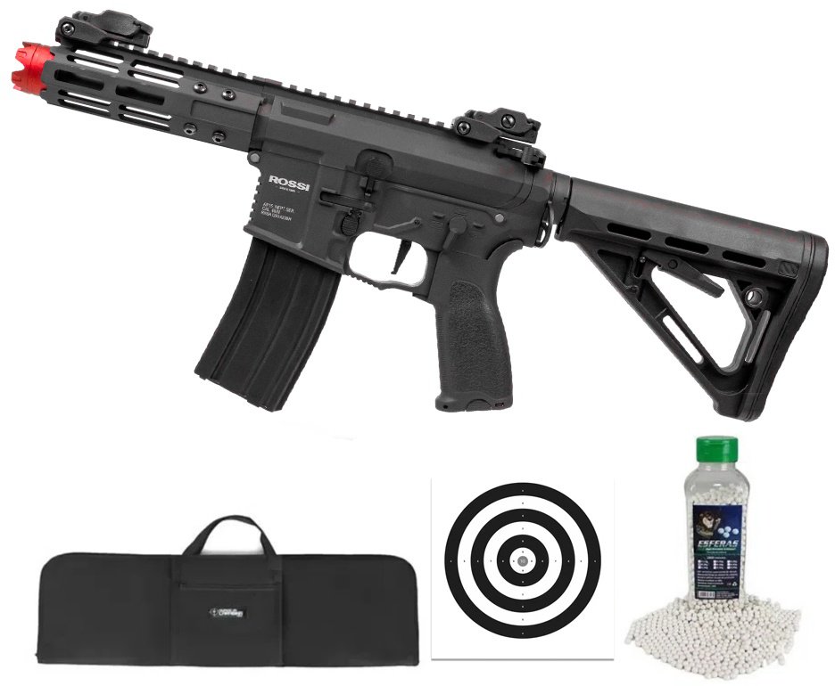 Rifle De Airsoft Pdw Rossi Ar15 Neptune 6mm Keymod 5,5" Com Gatilho Et + Capa Case Mdc + BBs 0,28