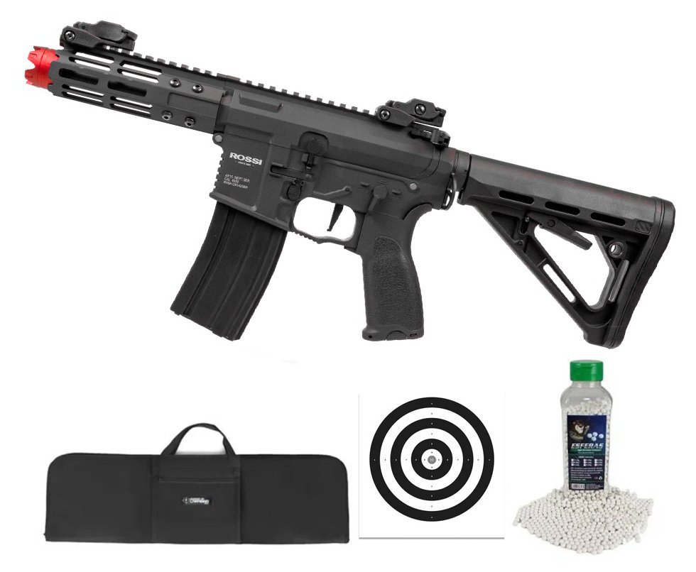 Rifle De Airsoft Pdw Rossi Ar15 Neptune 6mm Keymod 5,5" Com Gatilho Et + Capa Case Mdc + BBs 0,28
