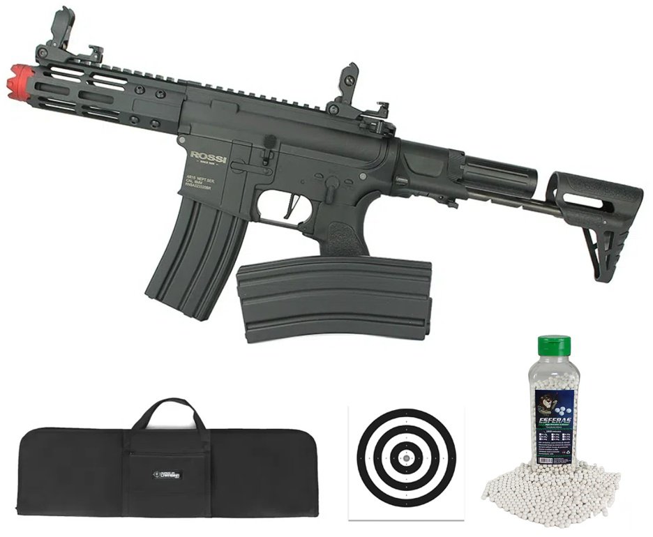 Rifle De Airsoft Pdw Rossi Ar15 Neptune 6mm Keymod 5,5" Com Gatilho Et + Capa Case Mdc + BBs 0,28