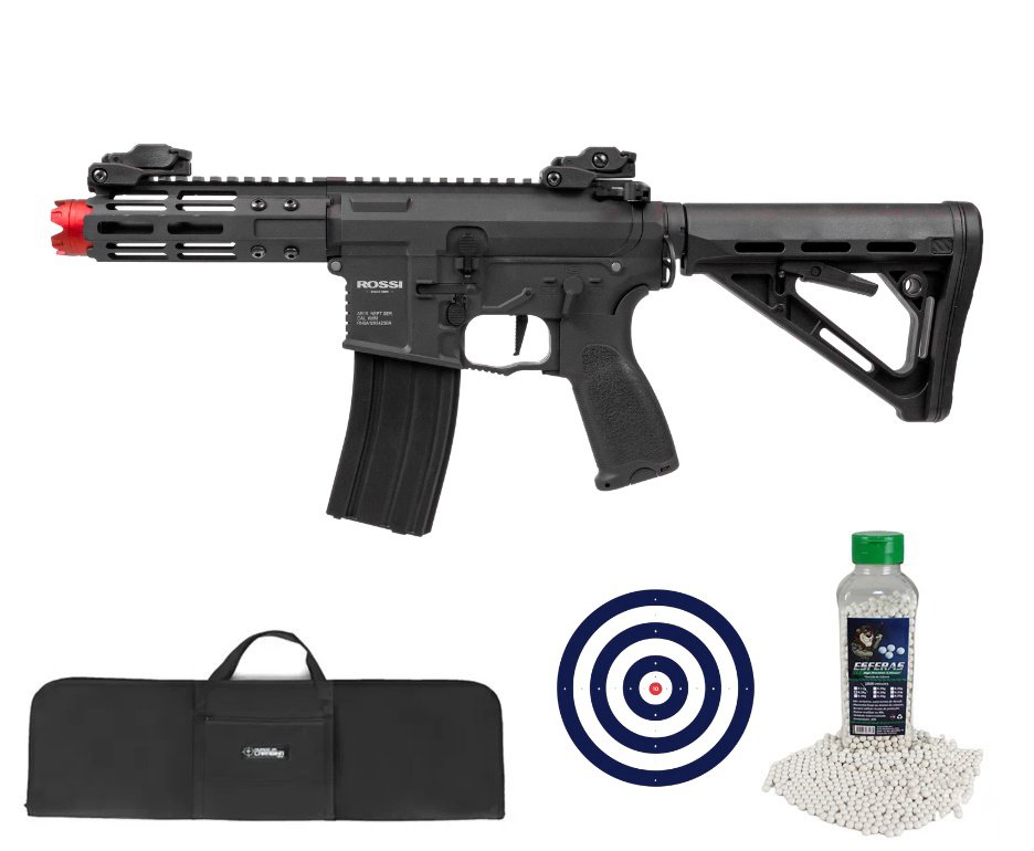 Rifle De Airsoft Pdw Rossi Ar15 Neptune 6mm Keymod 5,5" Com Gatilho Et + Capa Case Mdc + BBs 0,28