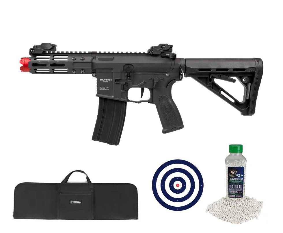 Rifle De Airsoft Pdw Rossi Ar15 Neptune 6mm Keymod 5,5" Com Gatilho Et + Capa Case Mdc + BBs 0,28