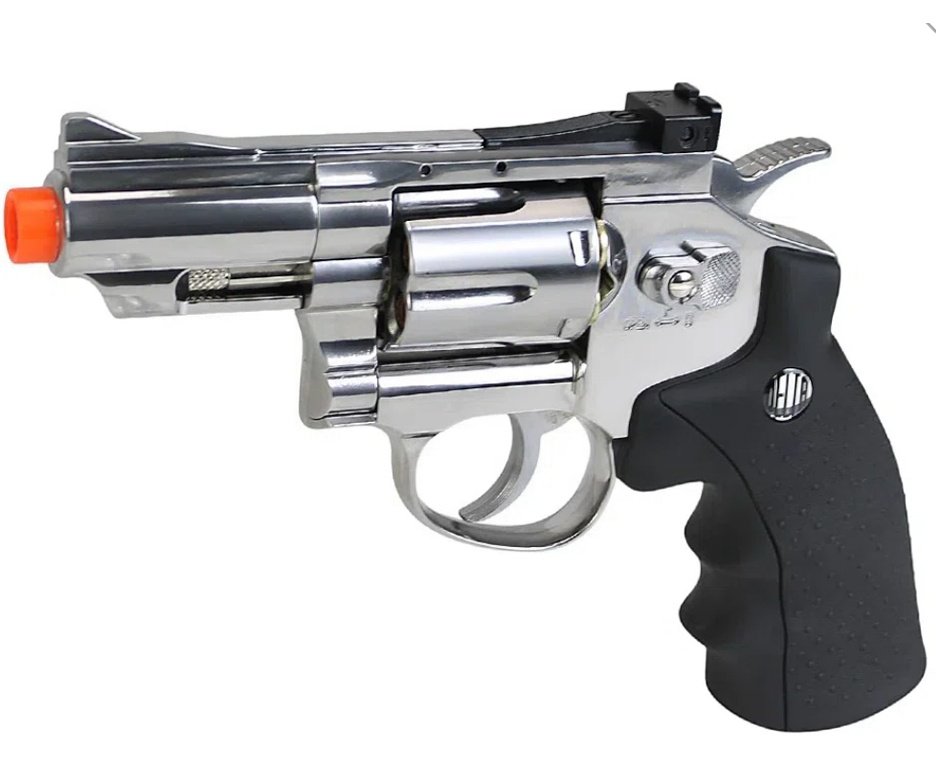 Revólver De Pressão Co2 Full Metal Rossi Niquelado 708s 2,5" 4,5mm + 3x Cilindro Co2 + Esfera De Aço 300uni