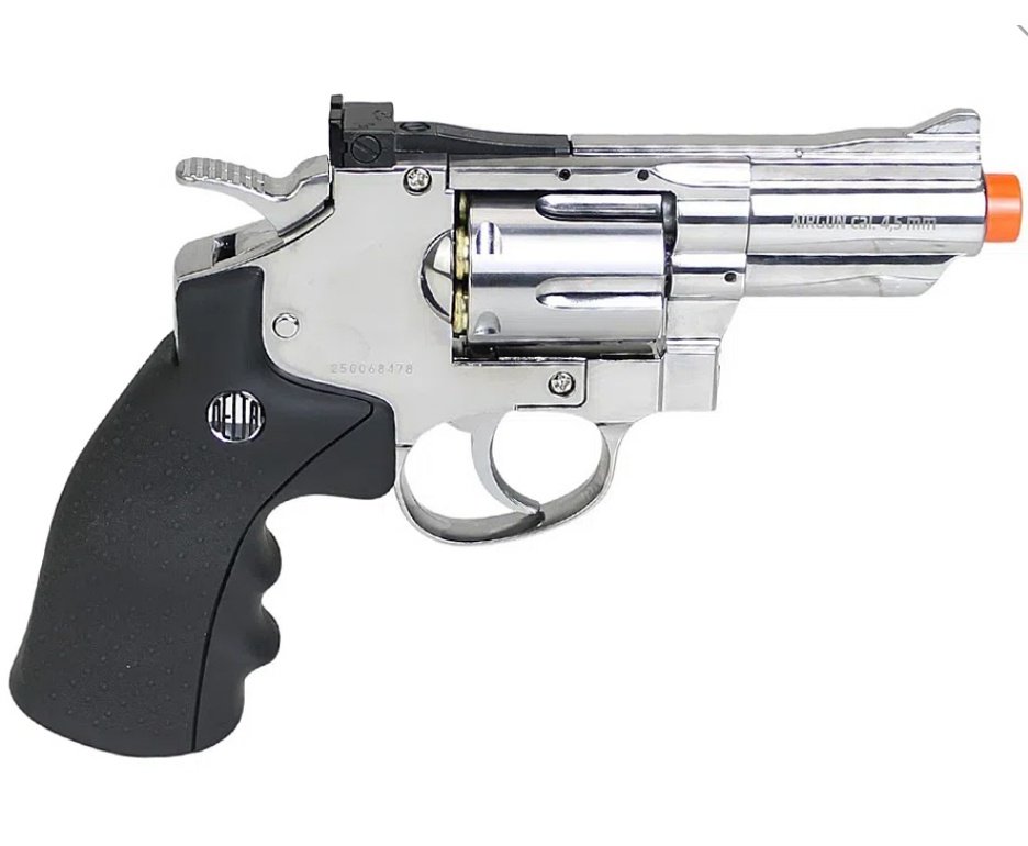 Revólver De Pressão Co2 Full Metal Rossi Niquelado 708s 2,5" 4,5mm + 3x Cilindro Co2 + Esfera De Aço 300uni