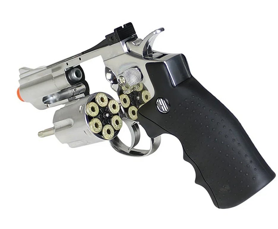 Revólver De Pressão Co2 Full Metal Rossi Niquelado 708s 2,5" 4,5mm + 3x Cilindro Co2 + Esfera De Aço 300uni
