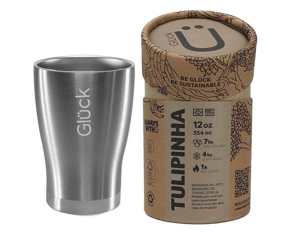Copo Térmico Gluck Tulipinha Cerveja 354ml Silver Steel